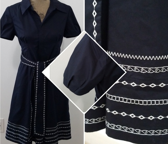 Christopher & Banks Dresses & Skirts - Navy blue with white embroidered belt shirt dress